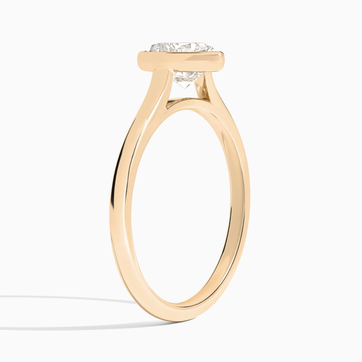Heart Petite Alma 1.6mm Bezel Solitaire Diamond Engagement Ring In 14K Rose Gold, Angle View