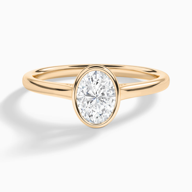 Oval Petite Alma 1.6mm Bezel Solitaire Diamond Engagement Ring In 14K Rose Gold - Lucenjuri
