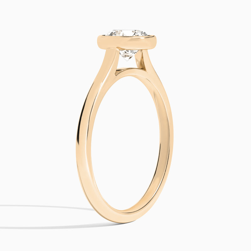Round Petite Alma 1.6mm Bezel Solitaire Diamond Engagement Ring In 14K Rose Gold, Angle View