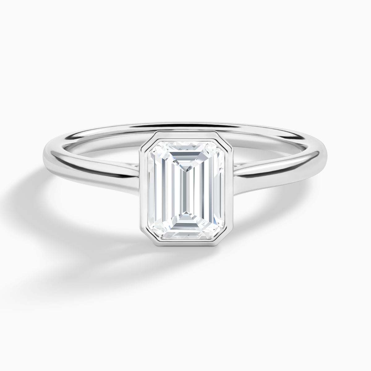 Emerald Petite Alma 1.6mm Bezel Solitaire Diamond Engagement Ring In 18K White Gold - Lucenjuri