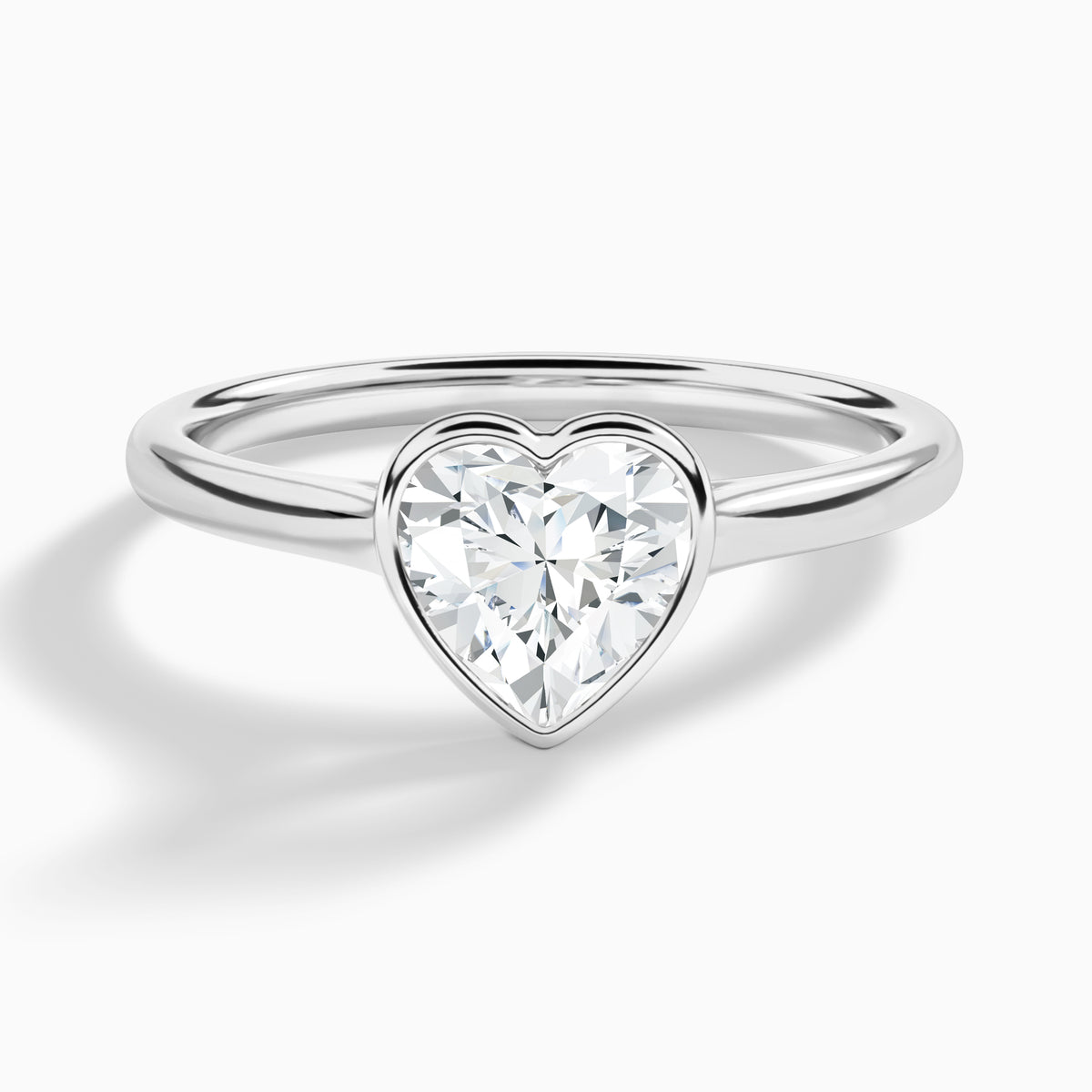 Heart Petite Alma 1.6mm Bezel Solitaire Diamond Engagement Ring In 18K White Gold - Lucenjuri