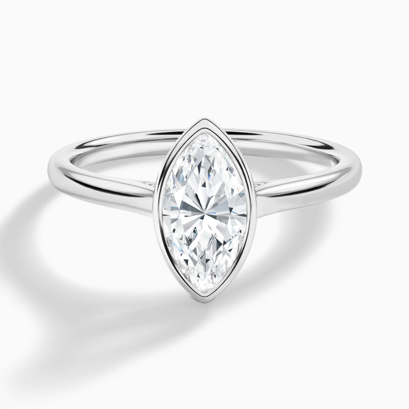 Marquise Petite Alma 1.6mm Bezel Solitaire Diamond Engagement Ring In 18K White Gold - Lucenjuri