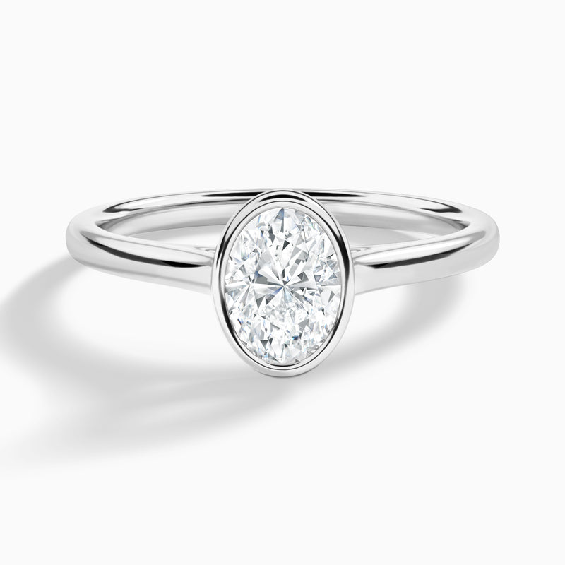 Oval Petite Alma 1.6mm Bezel Solitaire Diamond Engagement Ring In 18K White Gold - Lucenjuri