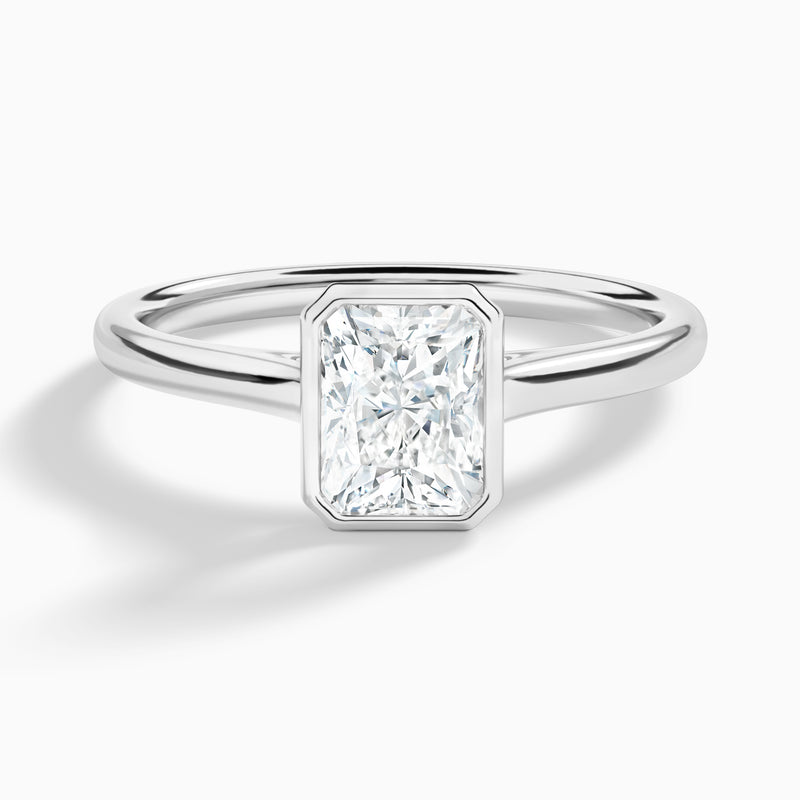 Radiant Petite Alma 1.6mm Bezel Solitaire Diamond Engagement Ring In 18K White Gold - Lucenjuri