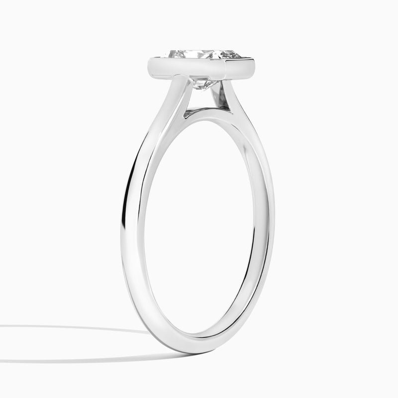 Radiant Petite Alma 1.6mm Bezel Solitaire Diamond Engagement Ring In 18K White Gold, Angle View