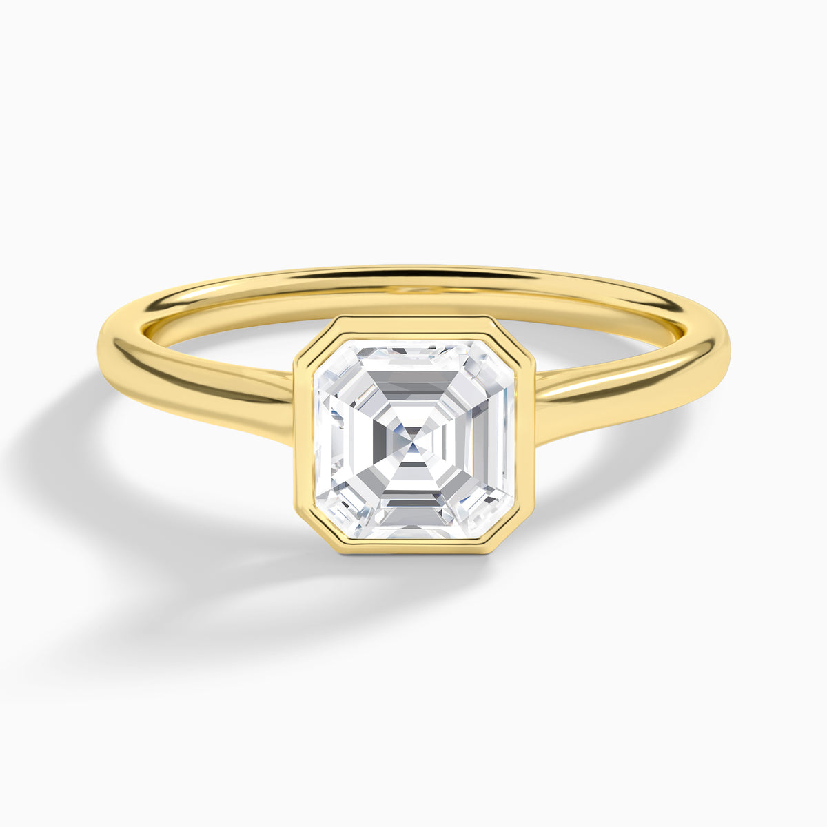 Asscher Petite Alma 1.6mm Bezel Solitaire Diamond Engagement Ring In 18K Yellow Gold - Lucenjuri