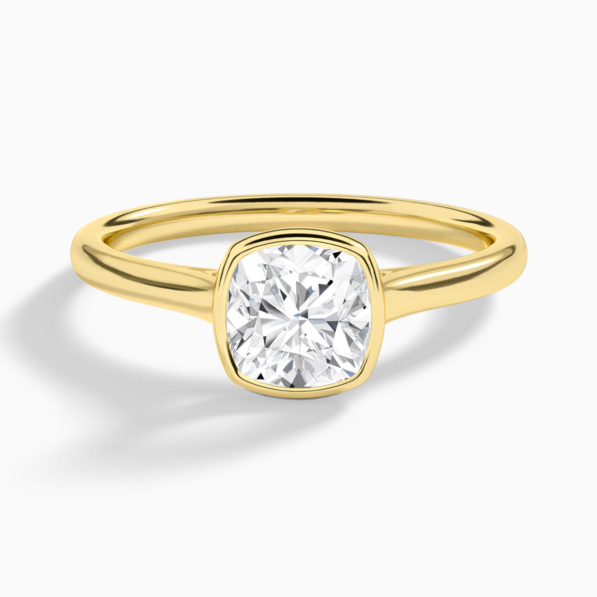 Cushion Petite Alma 1.6mm Bezel Solitaire Diamond Engagement Ring In 18K Yellow Gold - Lucenjuri