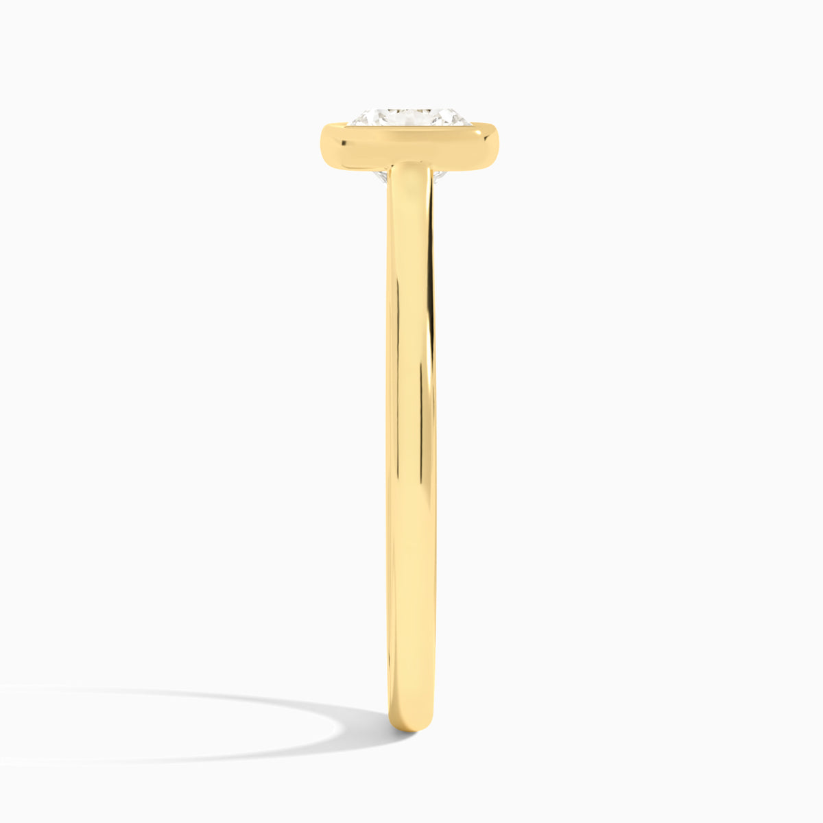 Cushion Petite Alma 1.6mm Bezel Solitaire Diamond Engagement Ring In 18K Yellow Gold, Side View