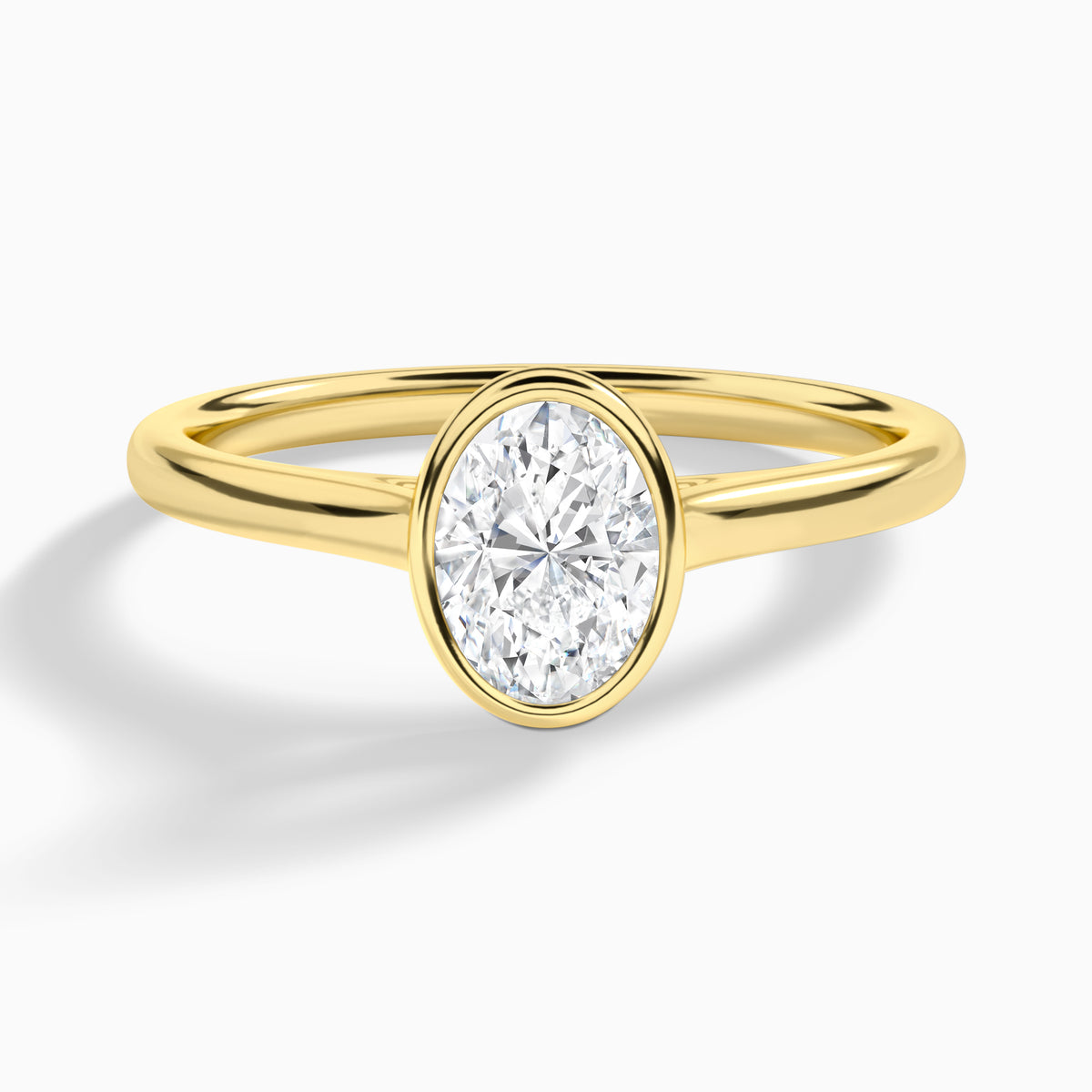 Oval Petite Alma 1.6mm Bezel Solitaire Diamond Engagement Ring In 18K Yellow Gold - Lucenjuri