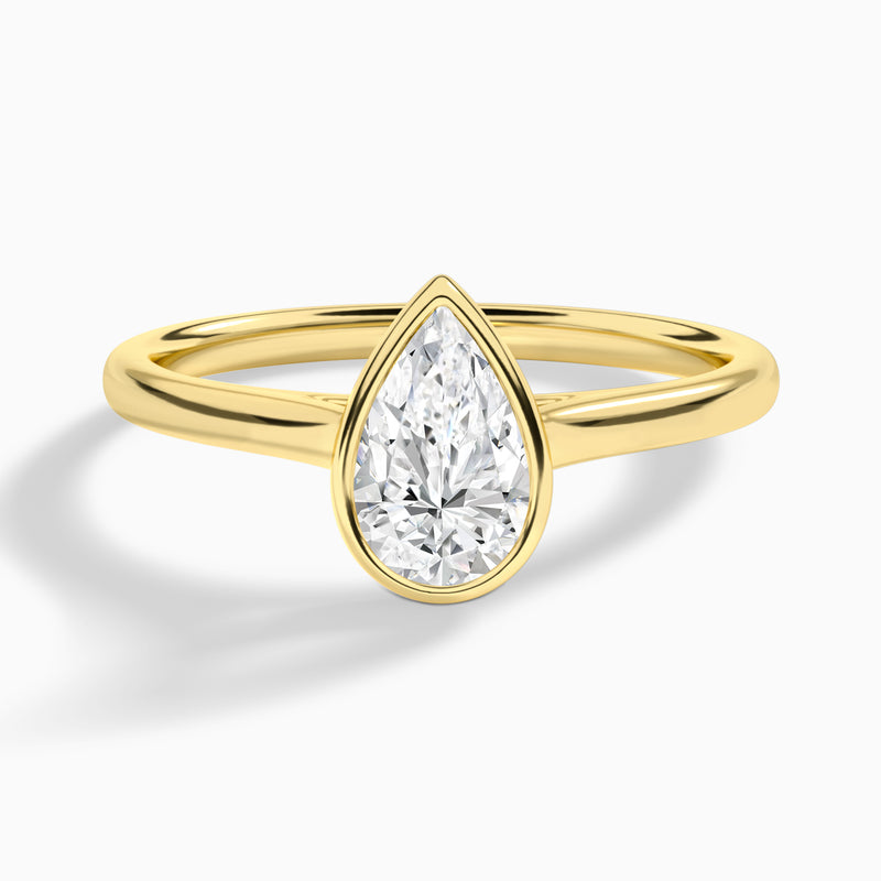 Pear Petite Alma 1.6mm Bezel Solitaire Diamond Engagement Ring In 18K Yellow Gold - Lucenjuri
