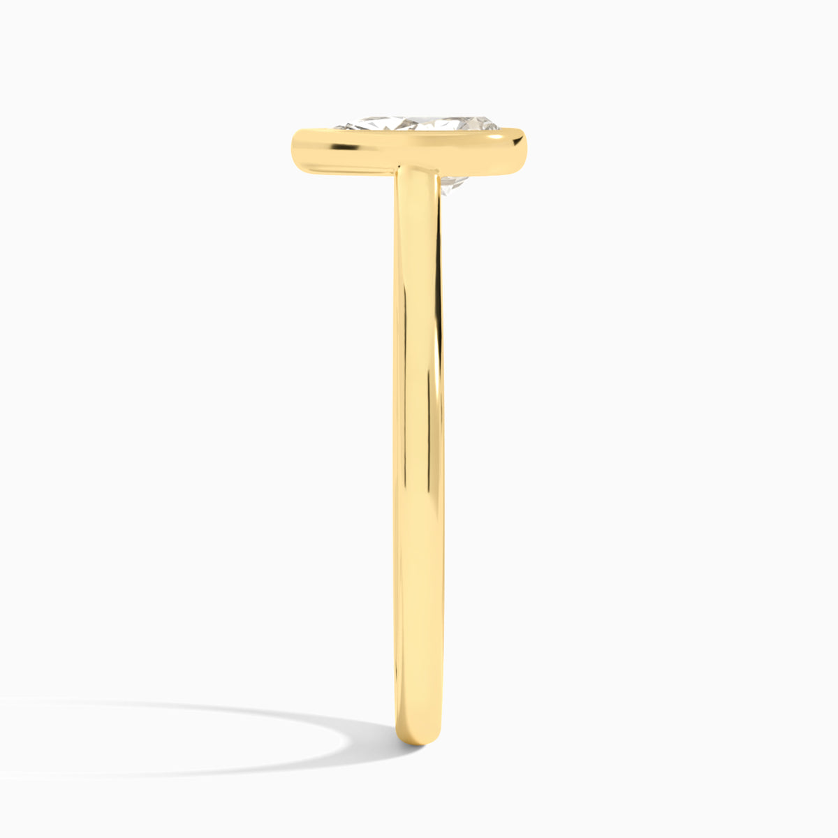 Pear Petite Alma 1.6mm Bezel Solitaire Diamond Engagement Ring In 18K Yellow Gold, Side View