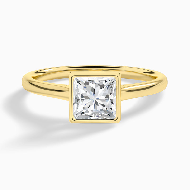 Princess Petite Alma 1.6mm Bezel Solitaire Diamond Engagement Ring In 18K Yellow Gold - Lucenjuri