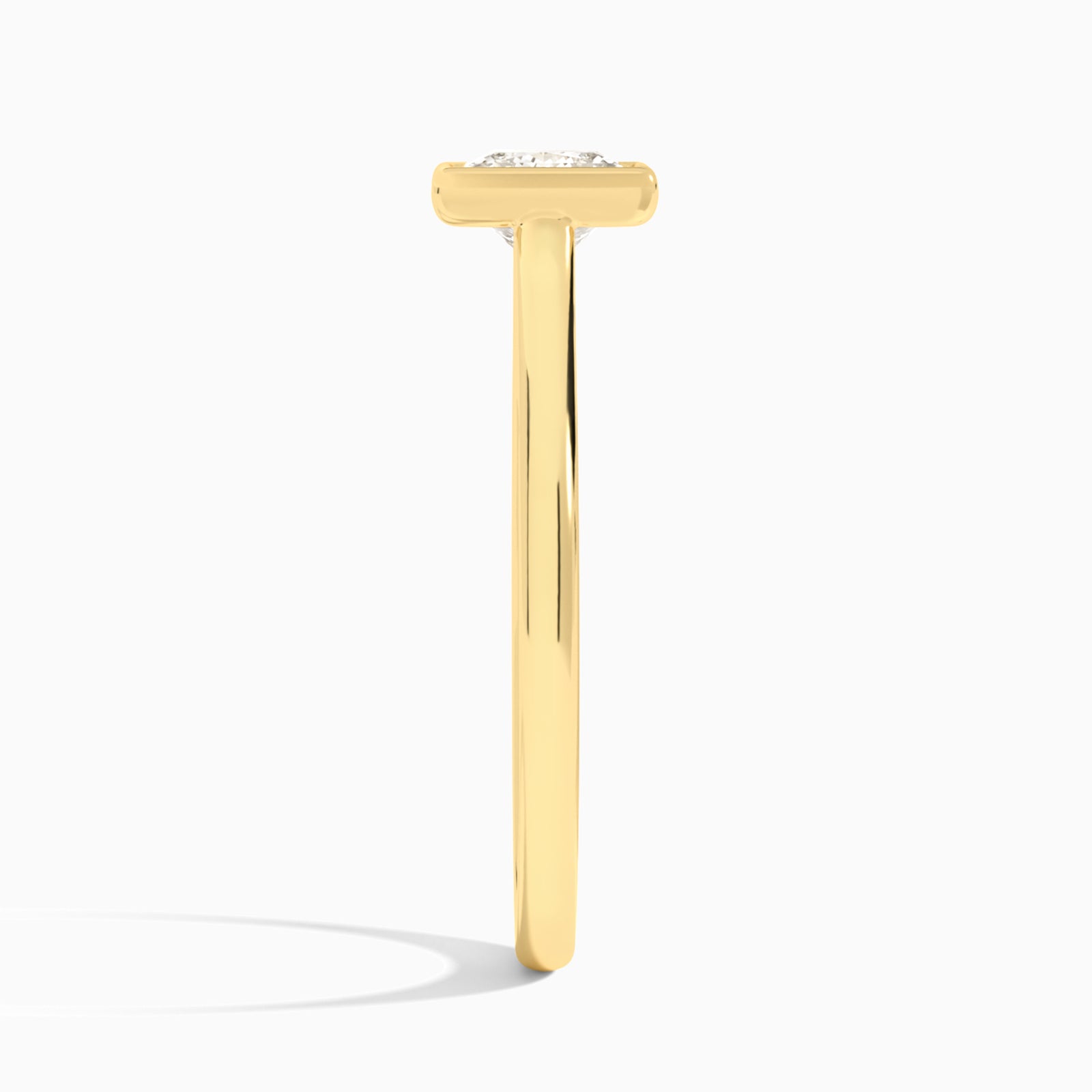 Princess Petite Alma 1.6mm Bezel Solitaire Diamond Engagement Ring In 18K Yellow Gold, Side View