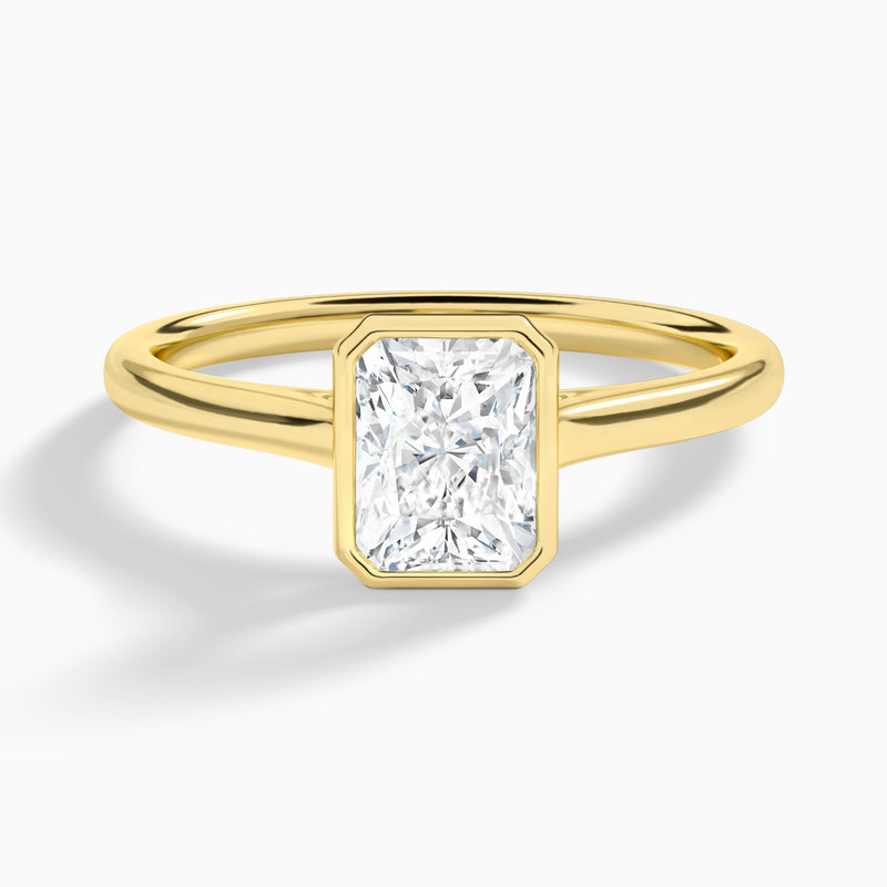 Radiant Petite Alma 1.6mm Bezel Solitaire Diamond Engagement Ring In 18K Yellow Gold - Lucenjuri