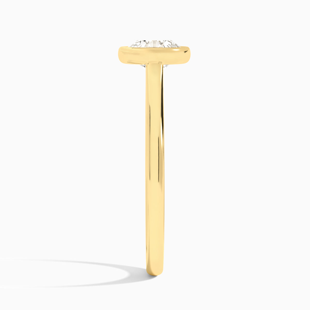 Round Petite Alma 1.6mm Bezel Solitaire Diamond Engagement Ring In 18K Yellow Gold, Side View