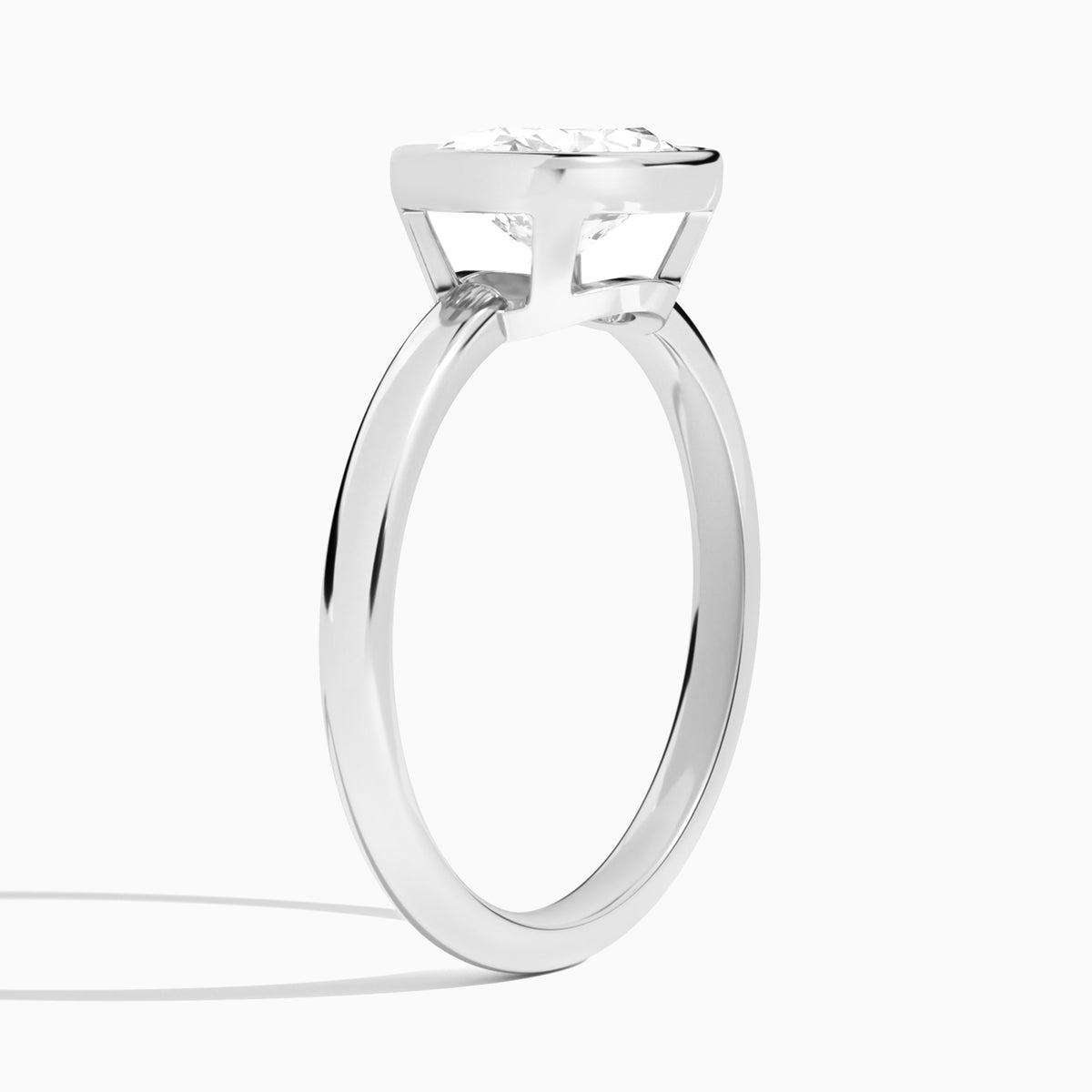 Oval Elle East-West 2mm Bezel Solitaire Diamond Engagement Ring In Platinum, Angle View
