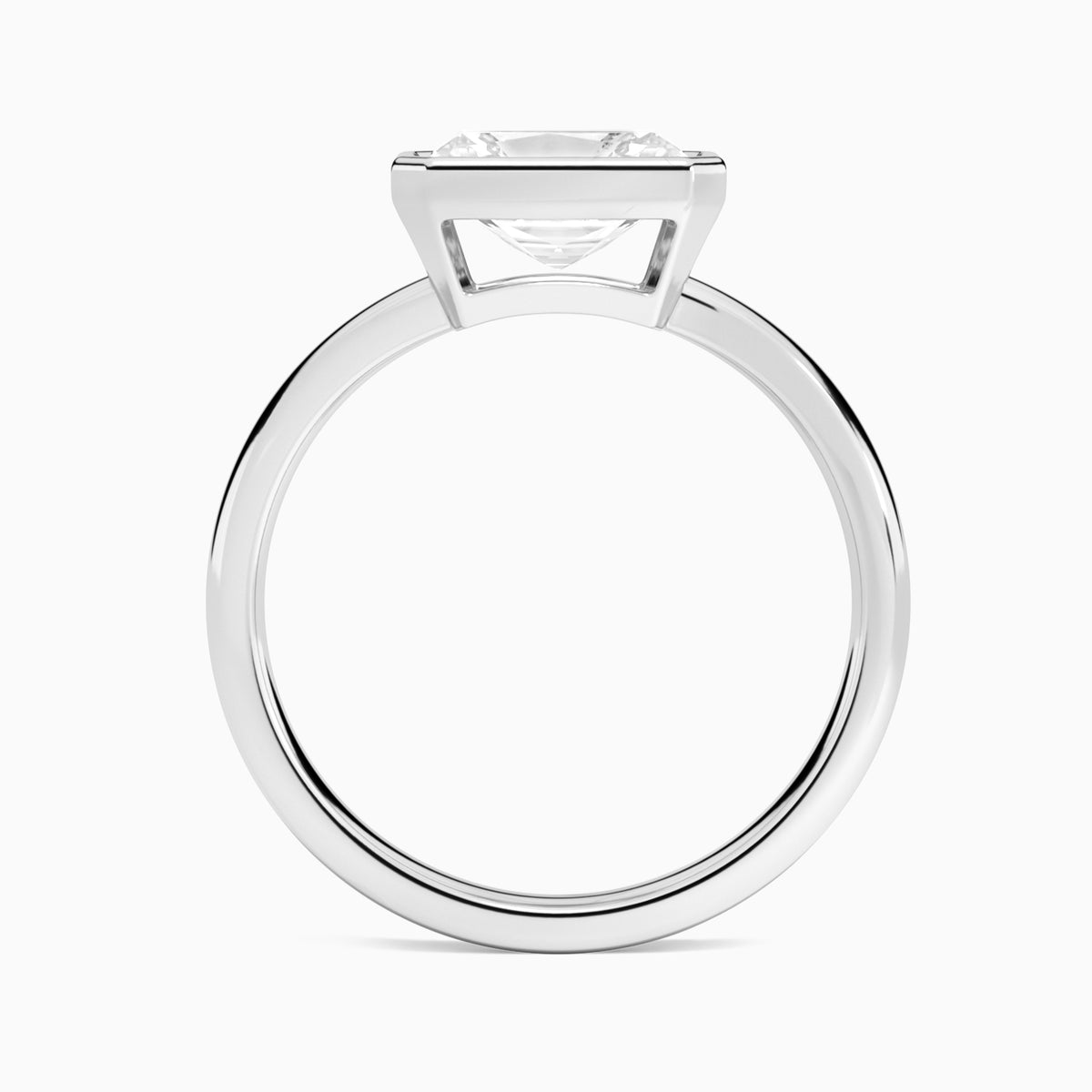 Radiant Elle East-West 2mm Bezel Solitaire Diamond Engagement Ring In Platinum, Profile View