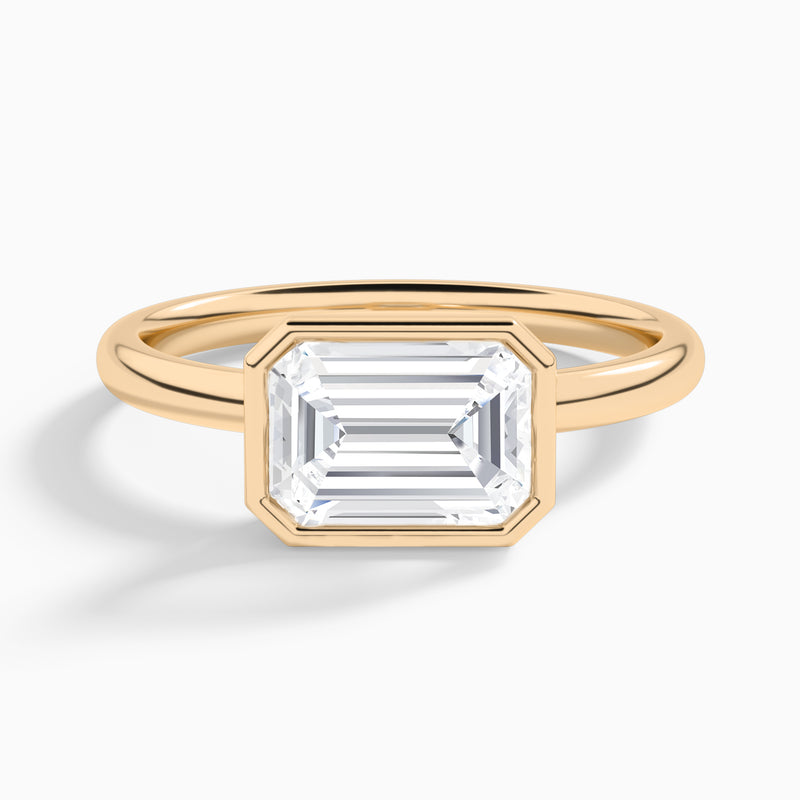 Emerald Elle East-West 2mm Bezel Solitaire Diamond Engagement Ring In 14K Rose Gold - Lucenjuri