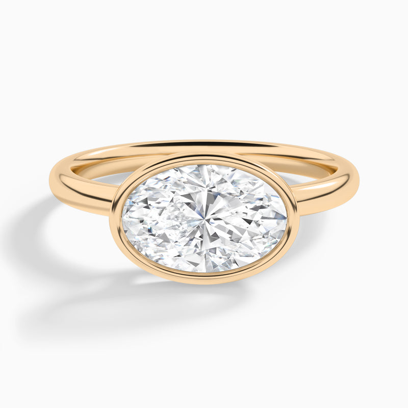 Oval Elle East-West 2mm Bezel Solitaire Diamond Engagement Ring In 14K Rose Gold - Lucenjuri
