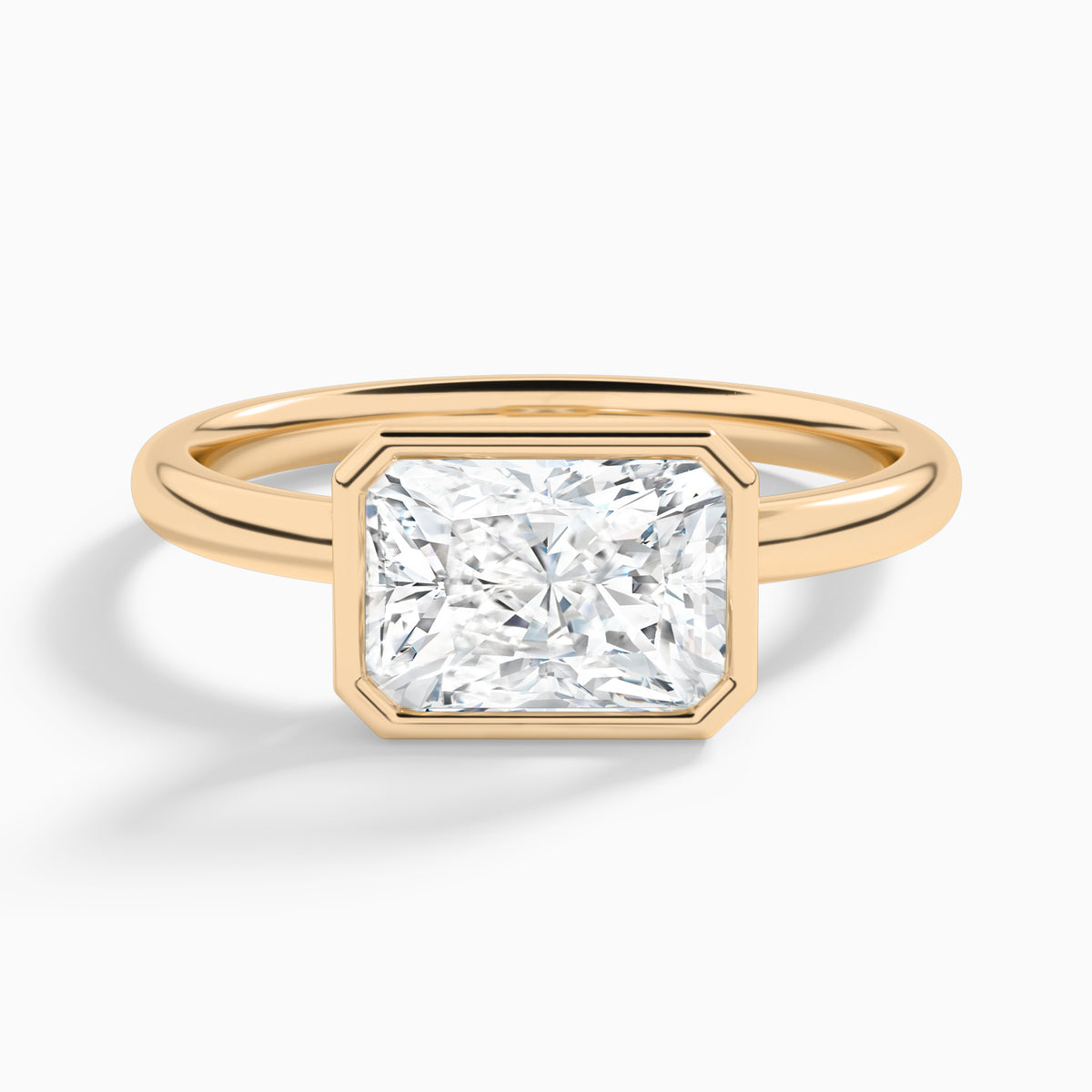 Radiant Elle East-West 2mm Bezel Solitaire Diamond Engagement Ring In 14K Rose Gold - Lucenjuri