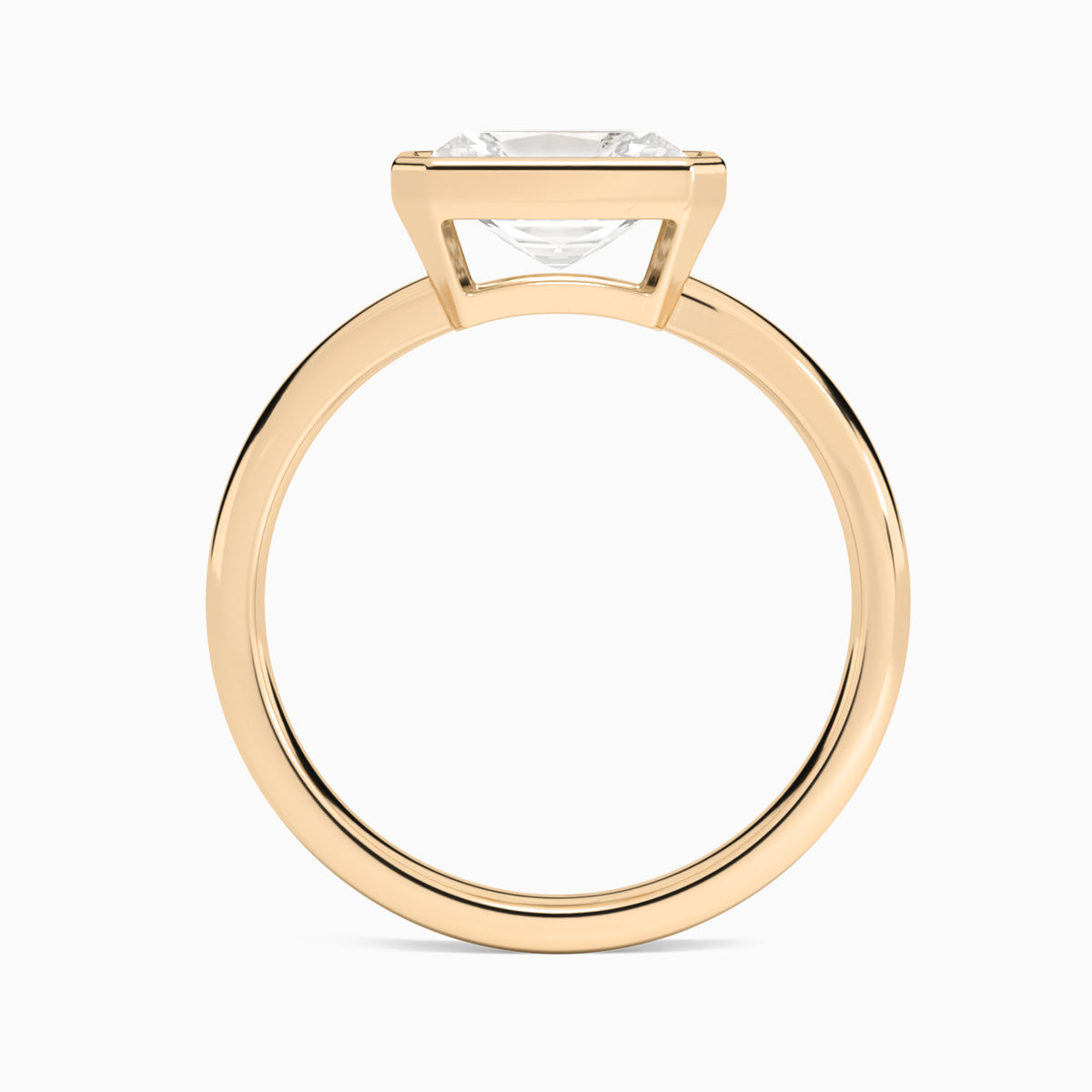 Radiant Elle East-West 2mm Bezel Solitaire Diamond Engagement Ring In 14K Rose Gold, Profile View