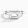 Emerald Elle East-West 2mm Bezel Solitaire Diamond Engagement Ring In 18K White Gold - Lucenjuri