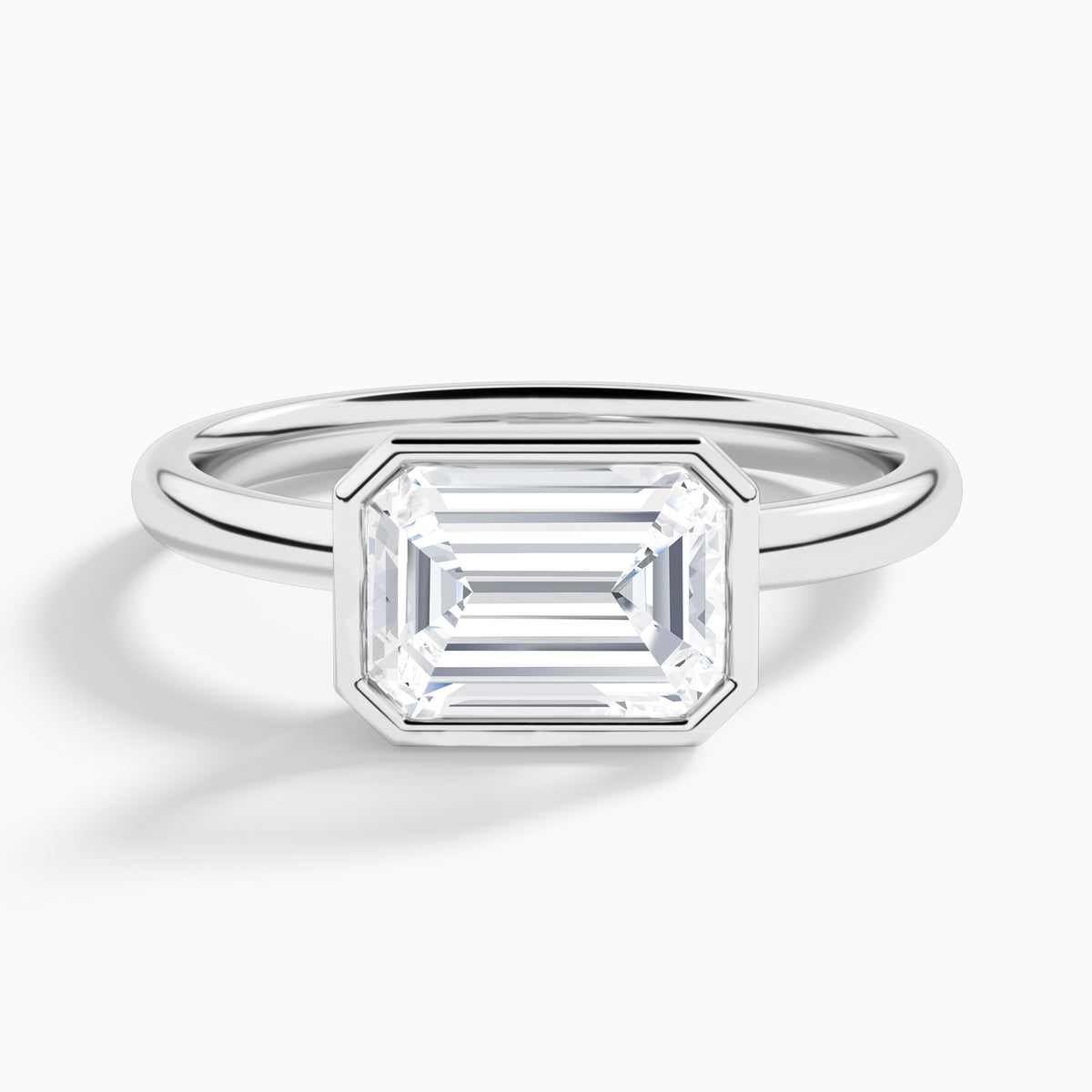 Emerald Elle East-West 2mm Bezel Solitaire Diamond Engagement Ring In 18K White Gold - Lucenjuri
