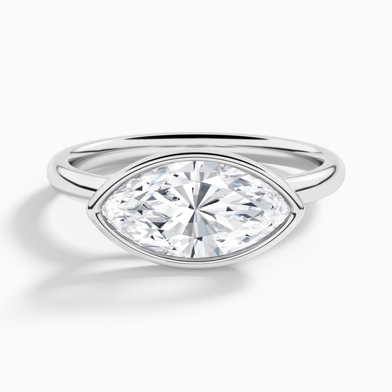 Marquise Elle East-West 2mm Bezel Solitaire Diamond Engagement Ring In 18K White Gold - Lucenjuri