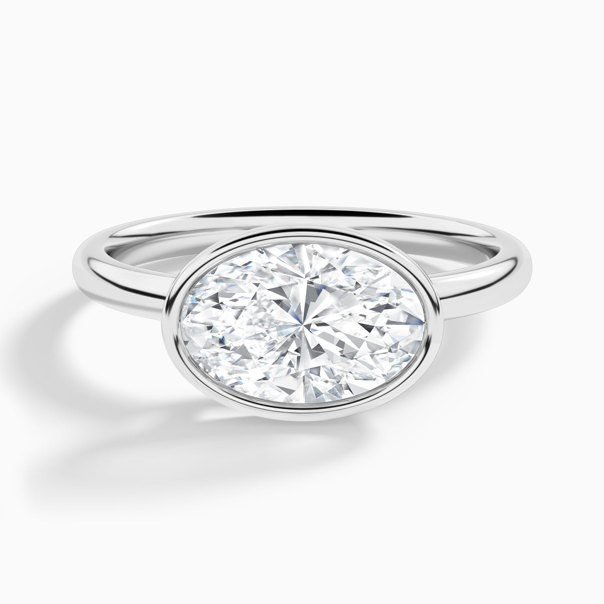 Oval Elle East-West 2mm Bezel Solitaire Diamond Engagement Ring In 18K White Gold - Lucenjuri