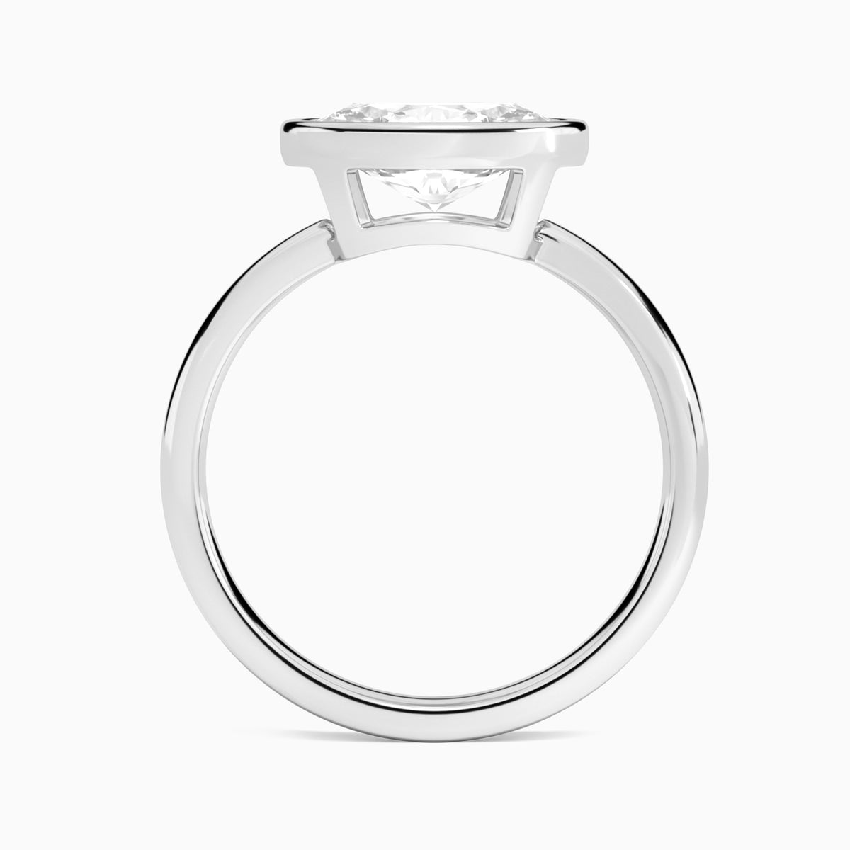 Oval Elle East-West 2mm Bezel Solitaire Diamond Engagement Ring In 18K White Gold, Profile View