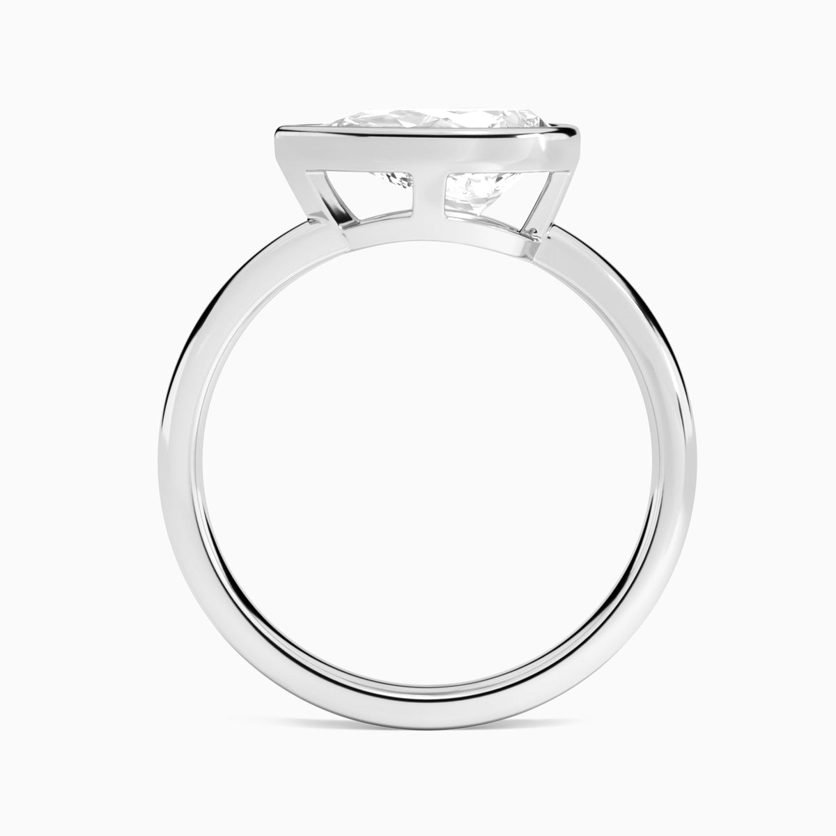 Pear Elle East-West 2mm Bezel Solitaire Diamond Engagement Ring In 18K White Gold, Profile View