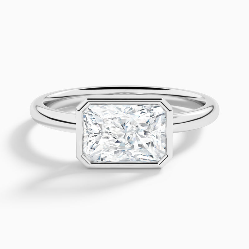 Radiant Elle East-West 2mm Bezel Solitaire Diamond Engagement Ring In 18K White Gold - Lucenjuri