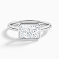 Radiant Elle East-West 2mm Bezel Solitaire Diamond Engagement Ring In 18K White Gold - Lucenjuri