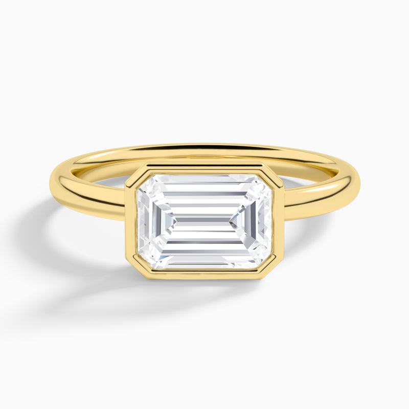 Emerald Elle East-West 2mm Bezel Solitaire Diamond Engagement Ring In 18K Yellow Gold - Lucenjuri