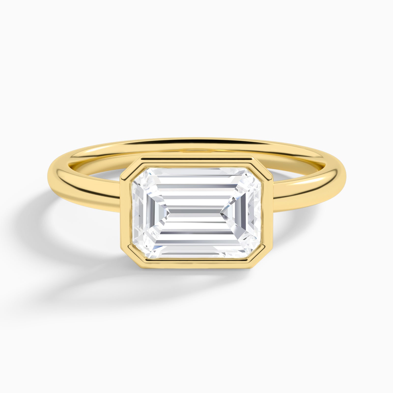 Emerald Elle East-West 2mm Bezel Solitaire Diamond Engagement Ring In 18K Yellow Gold - Lucenjuri