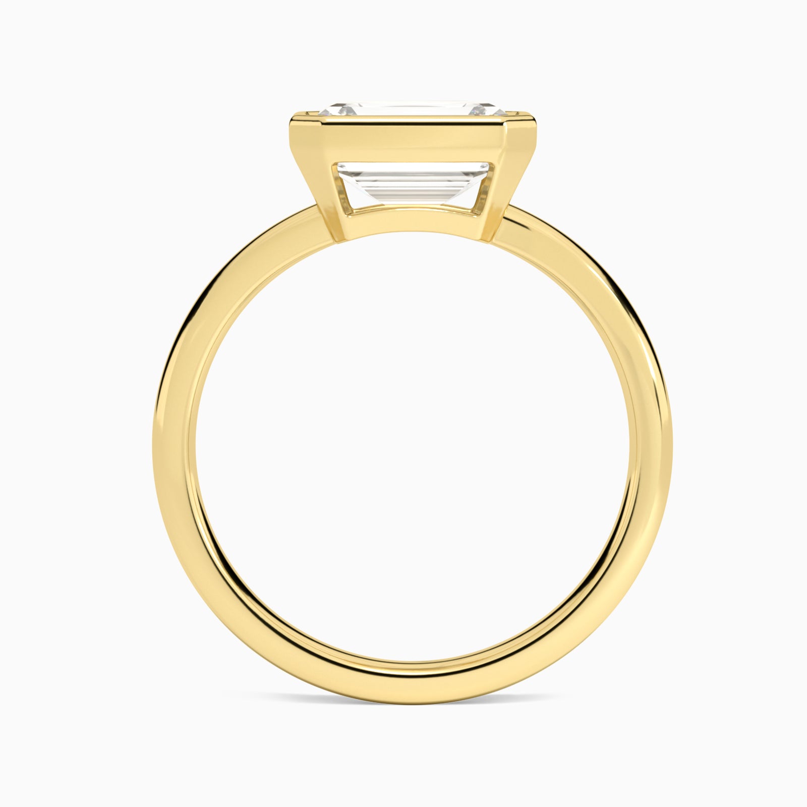 Emerald Elle East-West 2mm Bezel Solitaire Diamond Engagement Ring In 18K Yellow Gold, Profile View