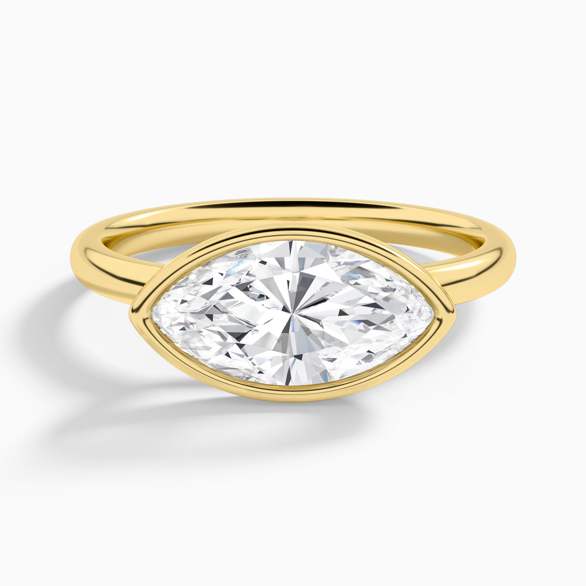 Marquise Elle East-West 2mm Bezel Solitaire Diamond Engagement Ring In 18K Yellow Gold - Lucenjuri