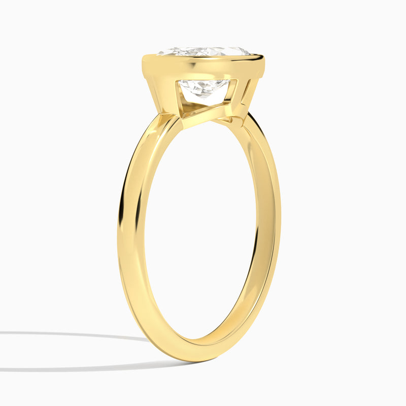 Marquise Elle East-West 2mm Bezel Solitaire Diamond Engagement Ring In 18K Yellow Gold, Angle View