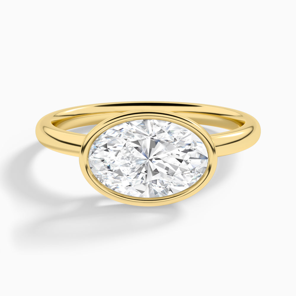 Oval Elle East-West 2mm Bezel Solitaire Diamond Engagement Ring In 18K Yellow Gold - Lucenjuri