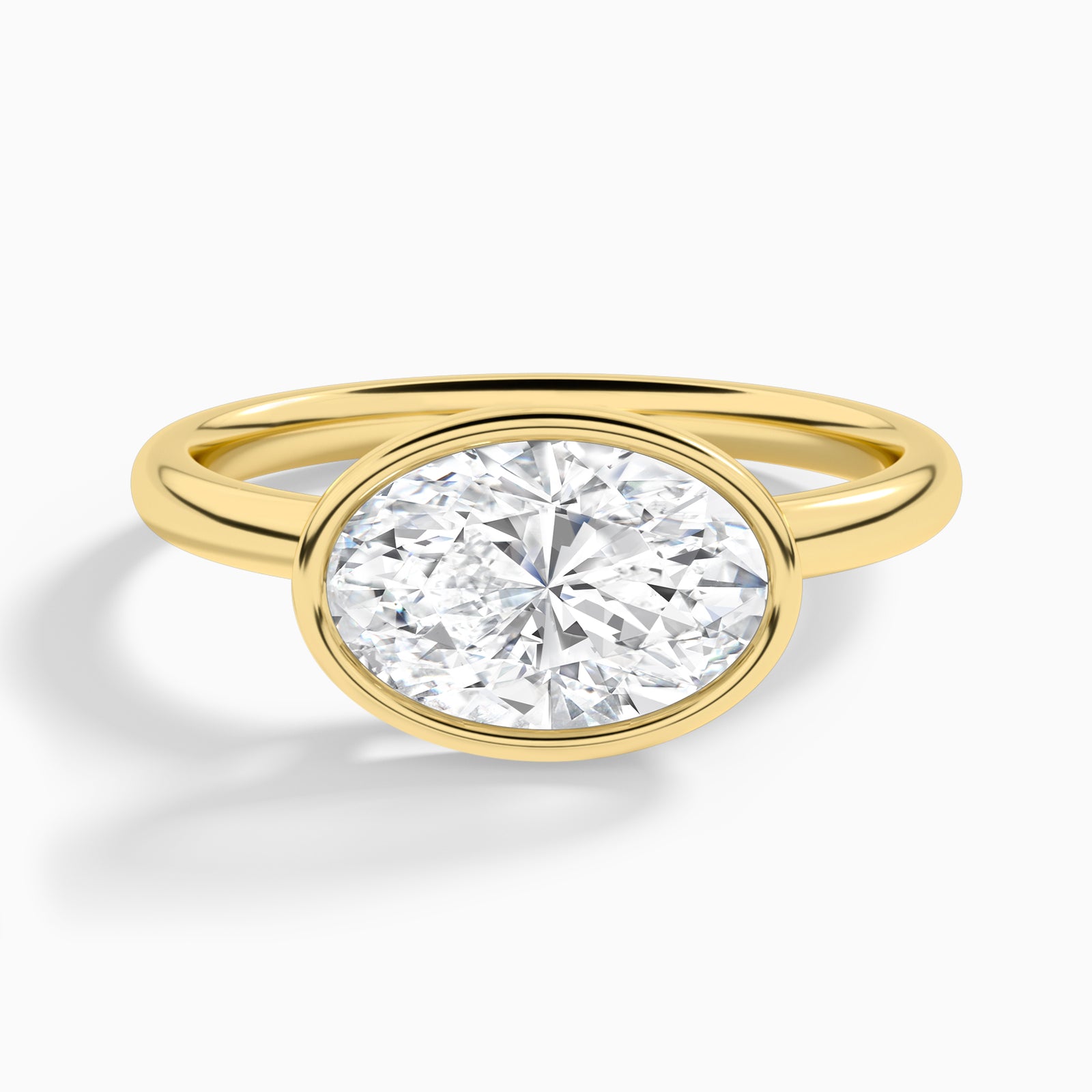 Oval Elle East-West 2mm Bezel Solitaire Diamond Engagement Ring In 18K Yellow Gold - Lucenjuri
