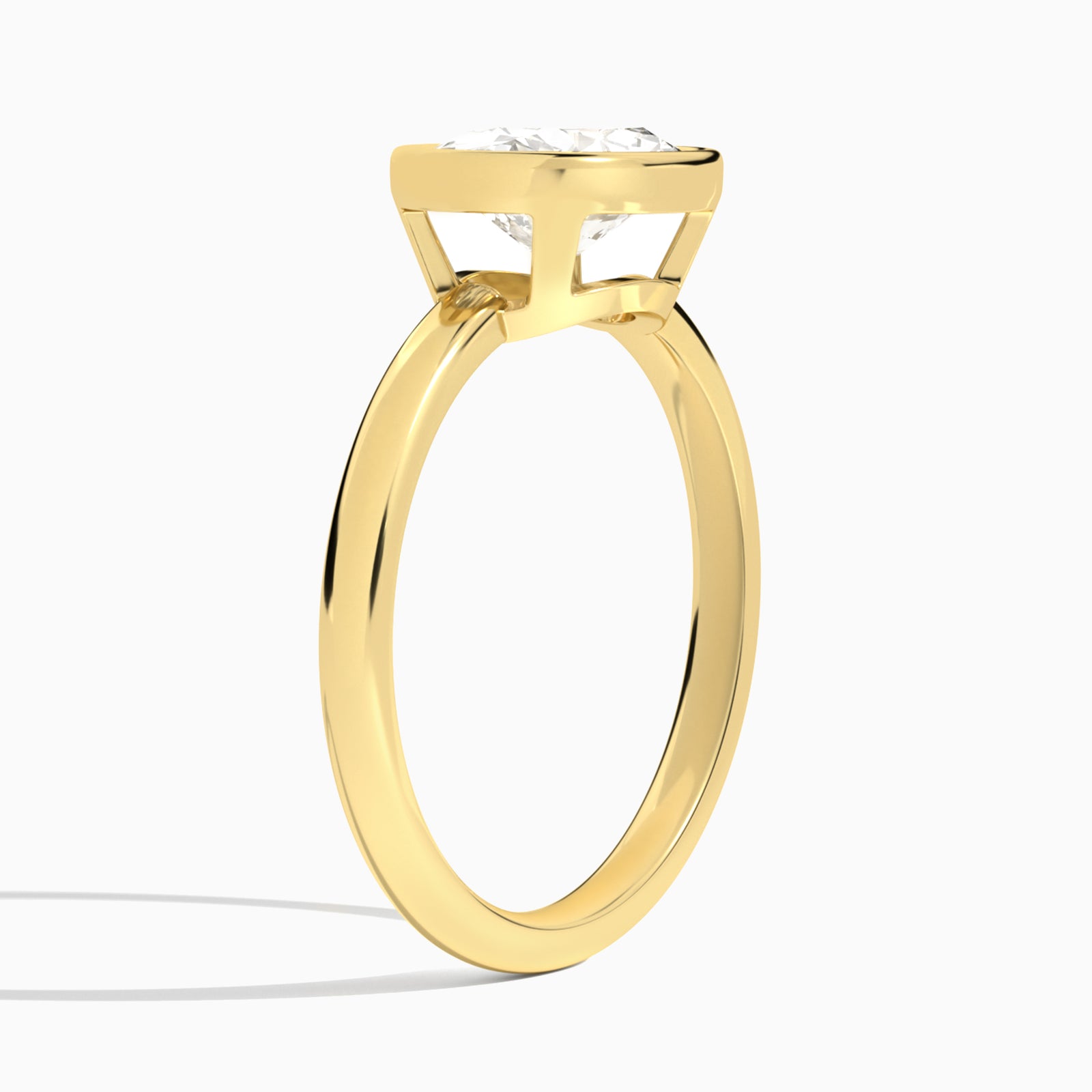 Oval Elle East-West 2mm Bezel Solitaire Diamond Engagement Ring In 18K Yellow Gold, Angle View