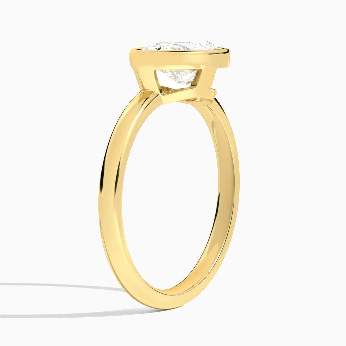Pear Elle East-West 2mm Bezel Solitaire Diamond Engagement Ring In 18K Yellow Gold, Angle View