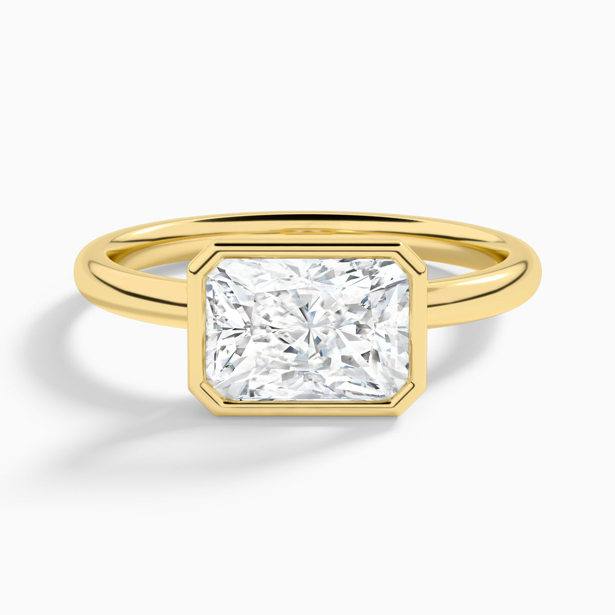 Radiant Elle East-West 2mm Bezel Solitaire Diamond Engagement Ring In 18K Yellow Gold - Lucenjuri