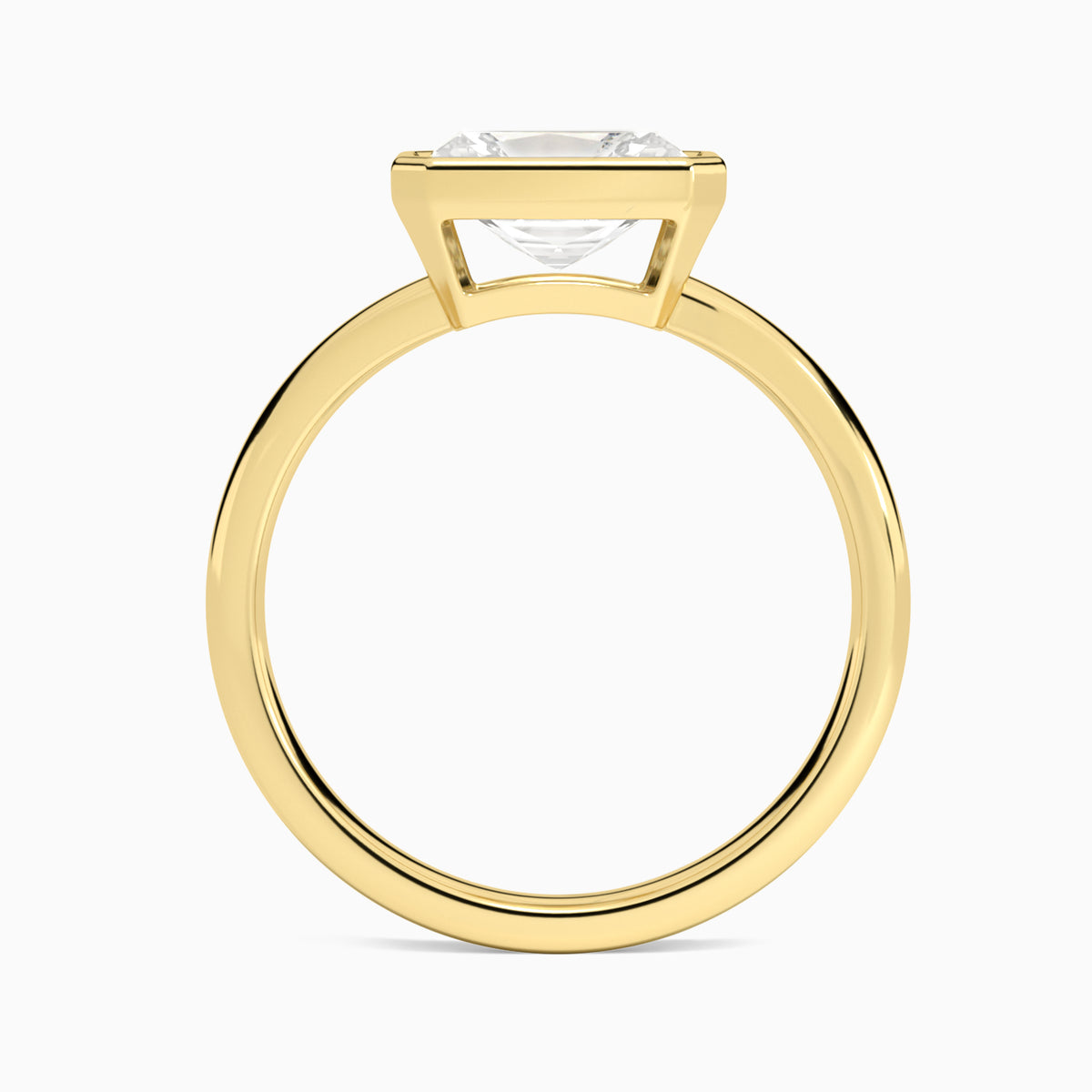 Radiant Elle East-West 2mm Bezel Solitaire Diamond Engagement Ring In 18K Yellow Gold, Profile View