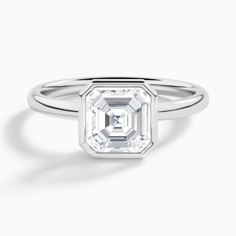 Asscher Elle 2mm Bezel Solitaire Diamond Engagement Ring In Platinum - Lucenjuri