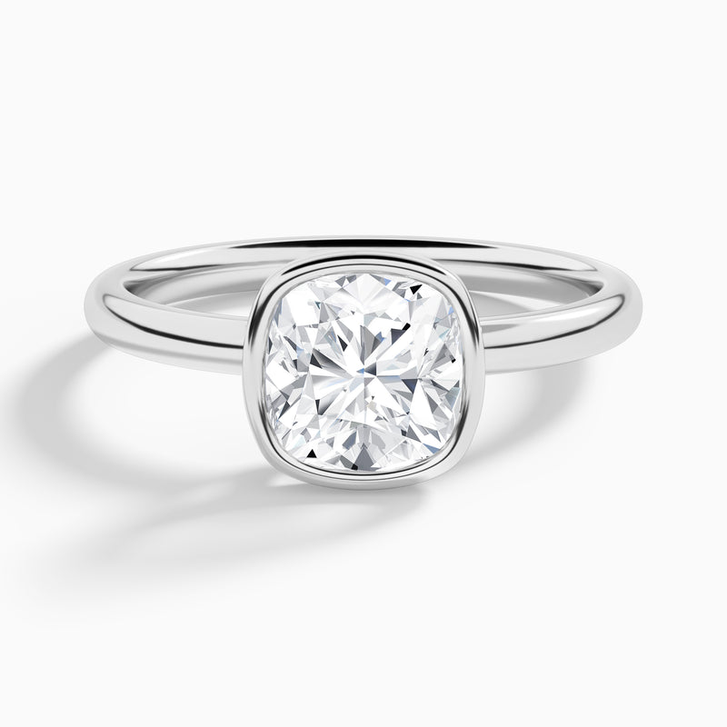 Cushion Elle 2mm Bezel Solitaire Diamond Engagement Ring In Platinum - Lucenjuri