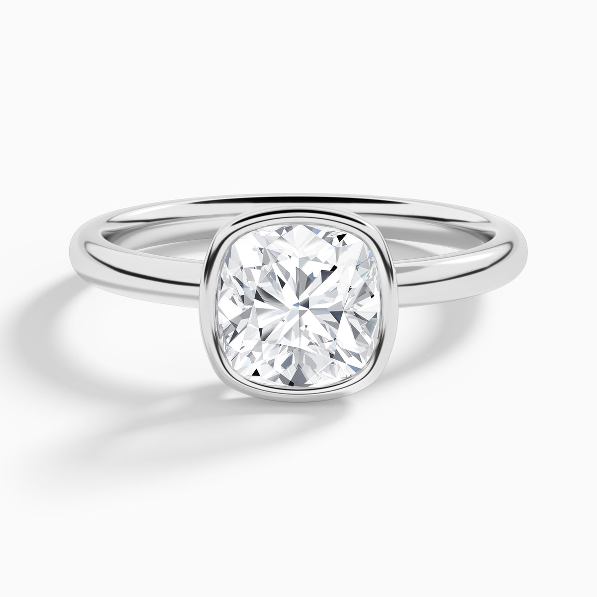 Cushion Elle 2mm Bezel Solitaire Diamond Engagement Ring In Platinum - Lucenjuri