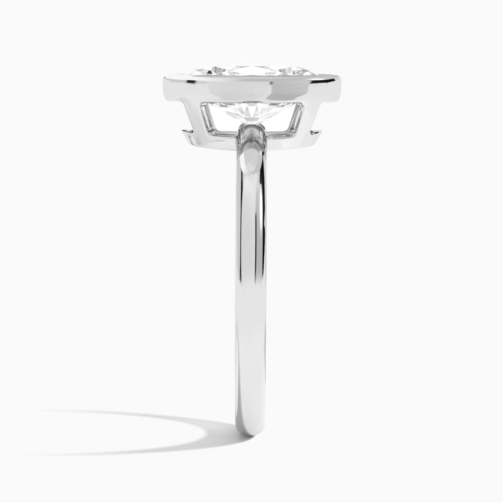 Oval Elle 2mm Bezel Solitaire Diamond Engagement Ring In Platinum, Side View