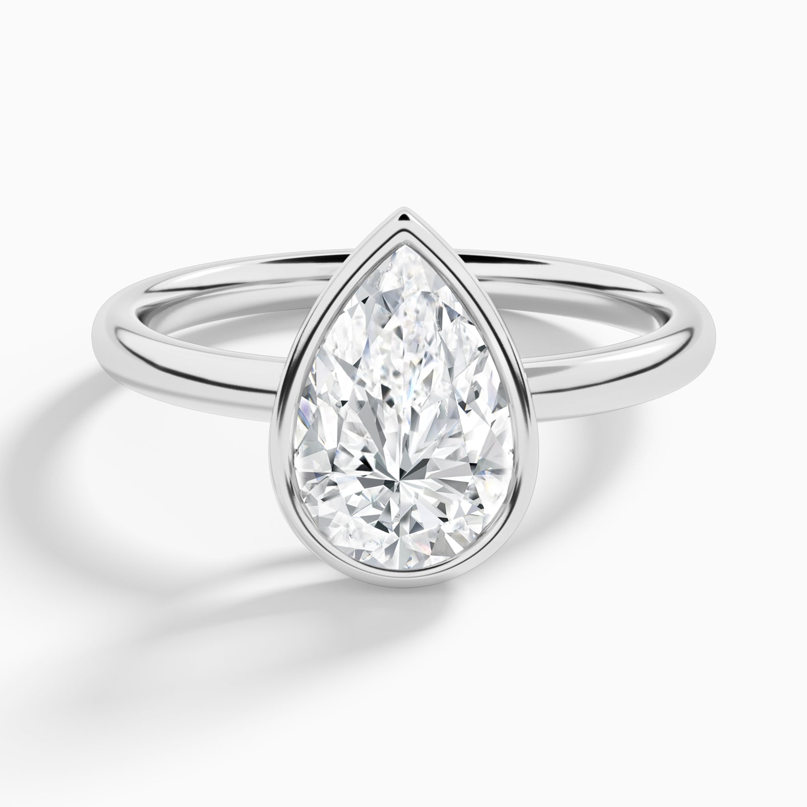 Pear Elle 2mm Bezel Solitaire Diamond Engagement Ring In Platinum - Lucenjuri
