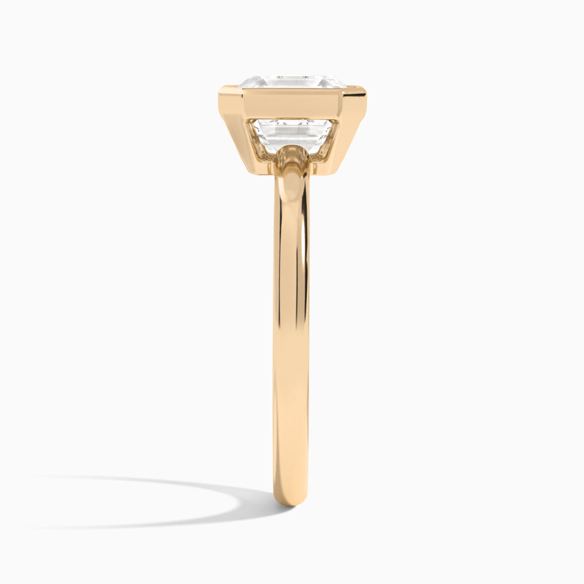 Asscher Elle 2mm Bezel Solitaire Diamond Engagement Ring In 14K Rose Gold, Side View